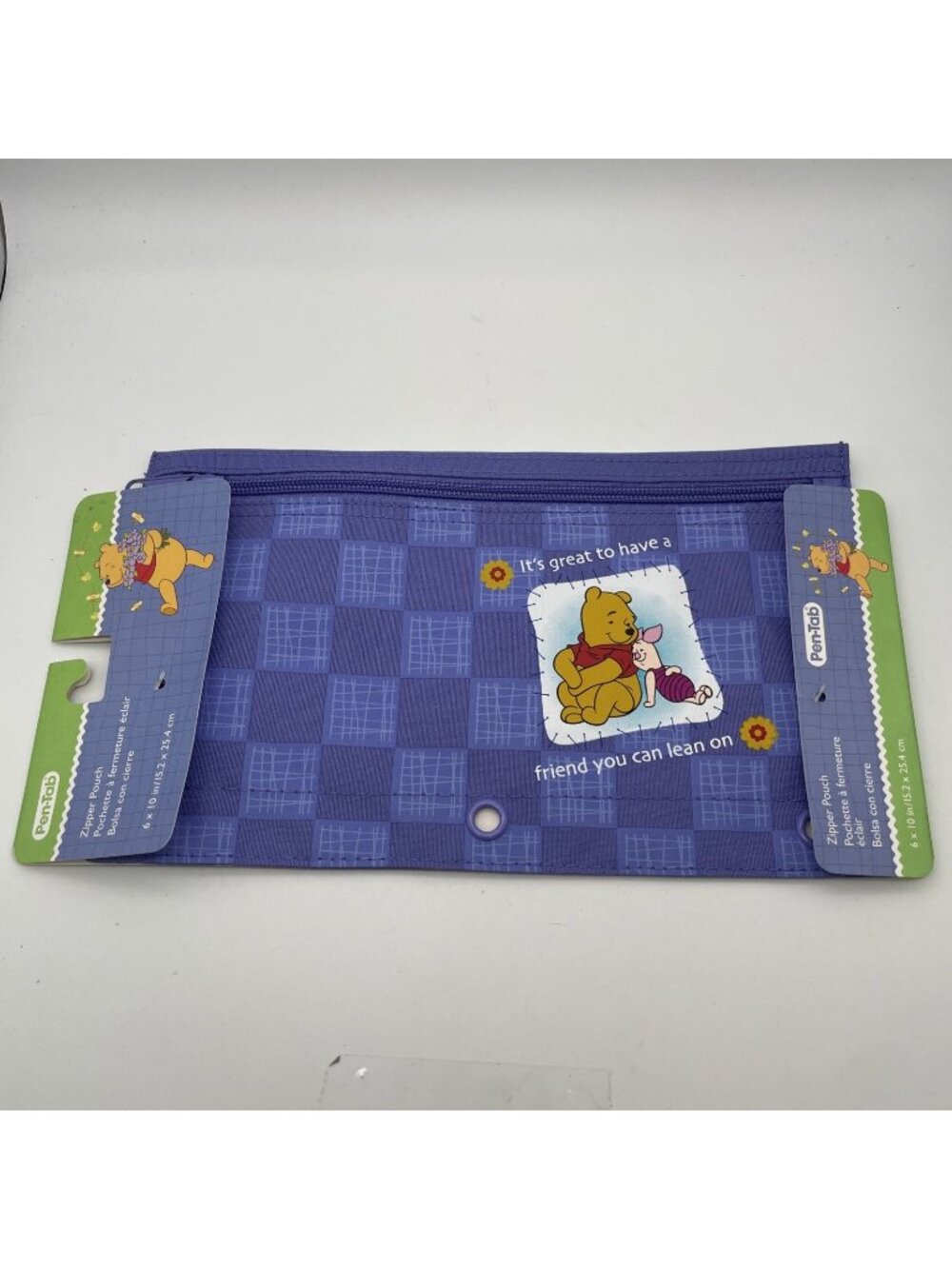 Vintage Disney Winnie the Pooh Piglet Purple Zipper Pencil Pouch Pen Tab NOS